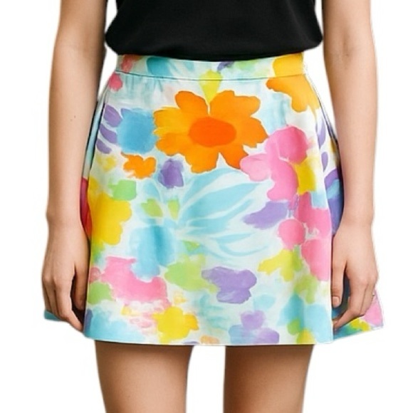 LAUREN Ralph LAUREN Floral Watercolor Mini Skirt Large Boho Chic Hippy - Picture 1 of 11